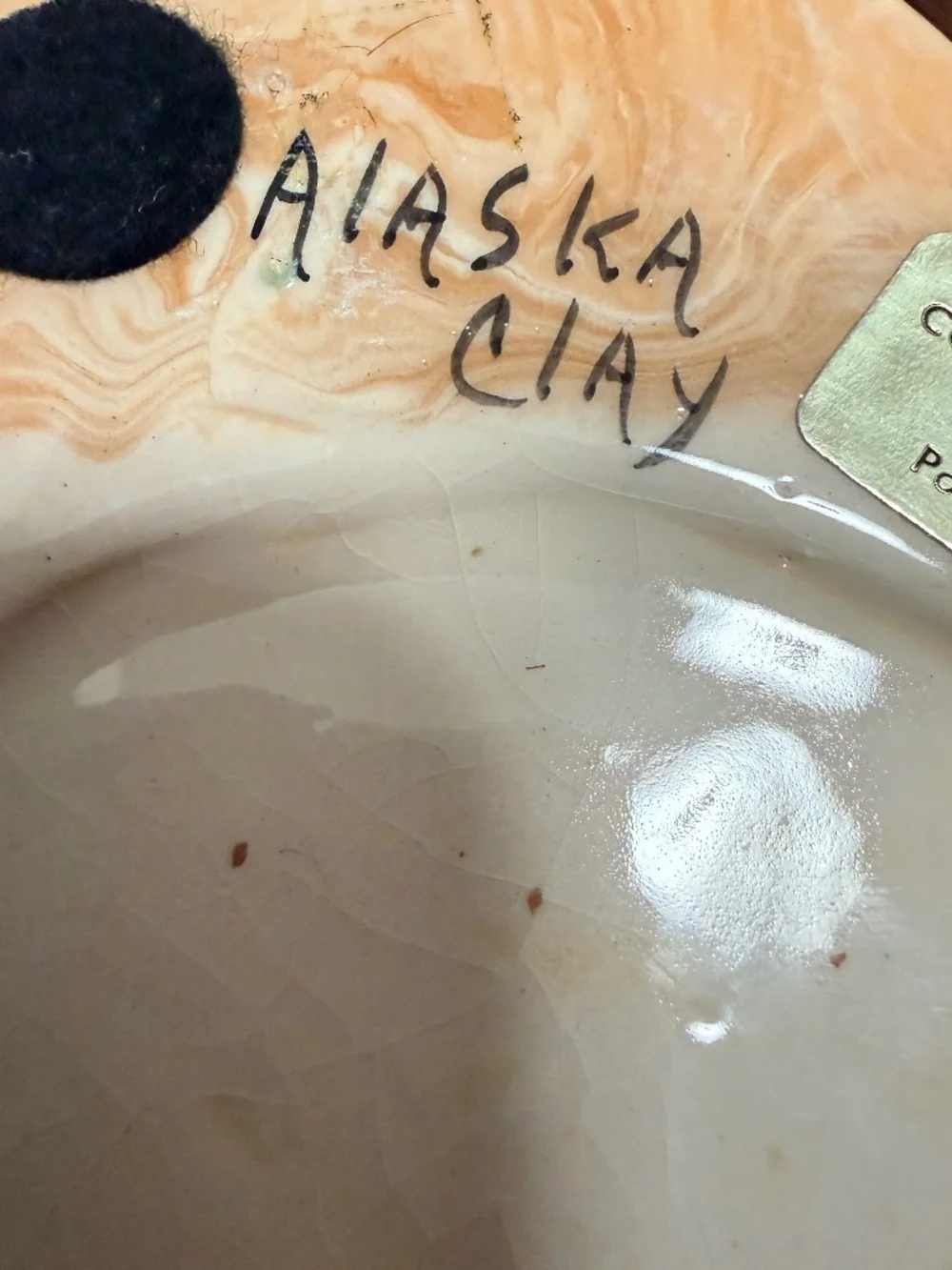 Alaska Clay Grizzly Bear with Fish Ashtray by Marie Pouch L - Ketchikan